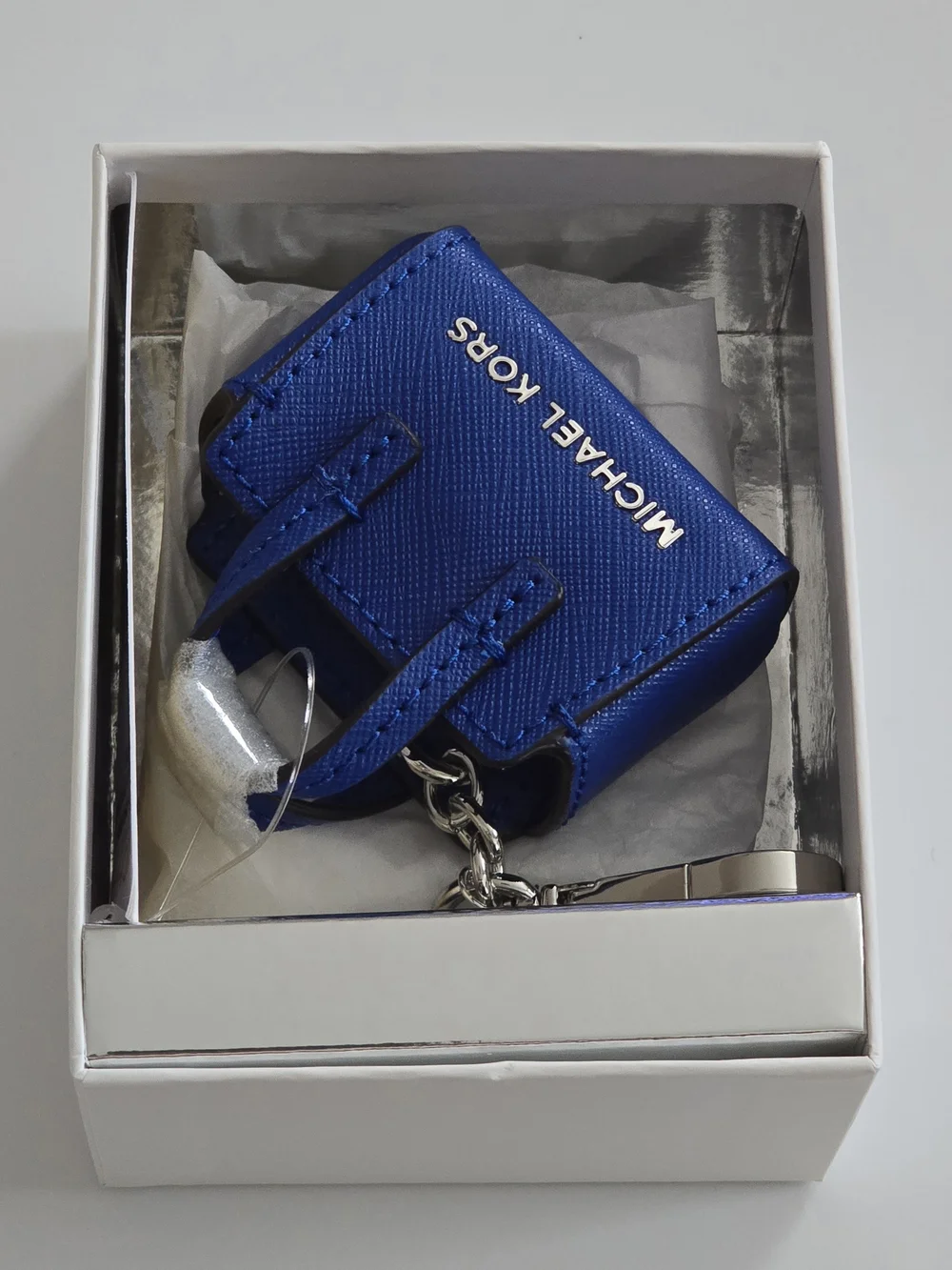 MICHAEL KORS Mini Mercer Bag Charm Keychain Electric Blue Saffiano